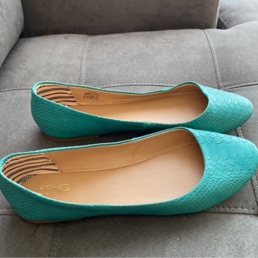Mix No. 6 Teal Snake-Embossed Ballet Flats - Picture 2 of 10